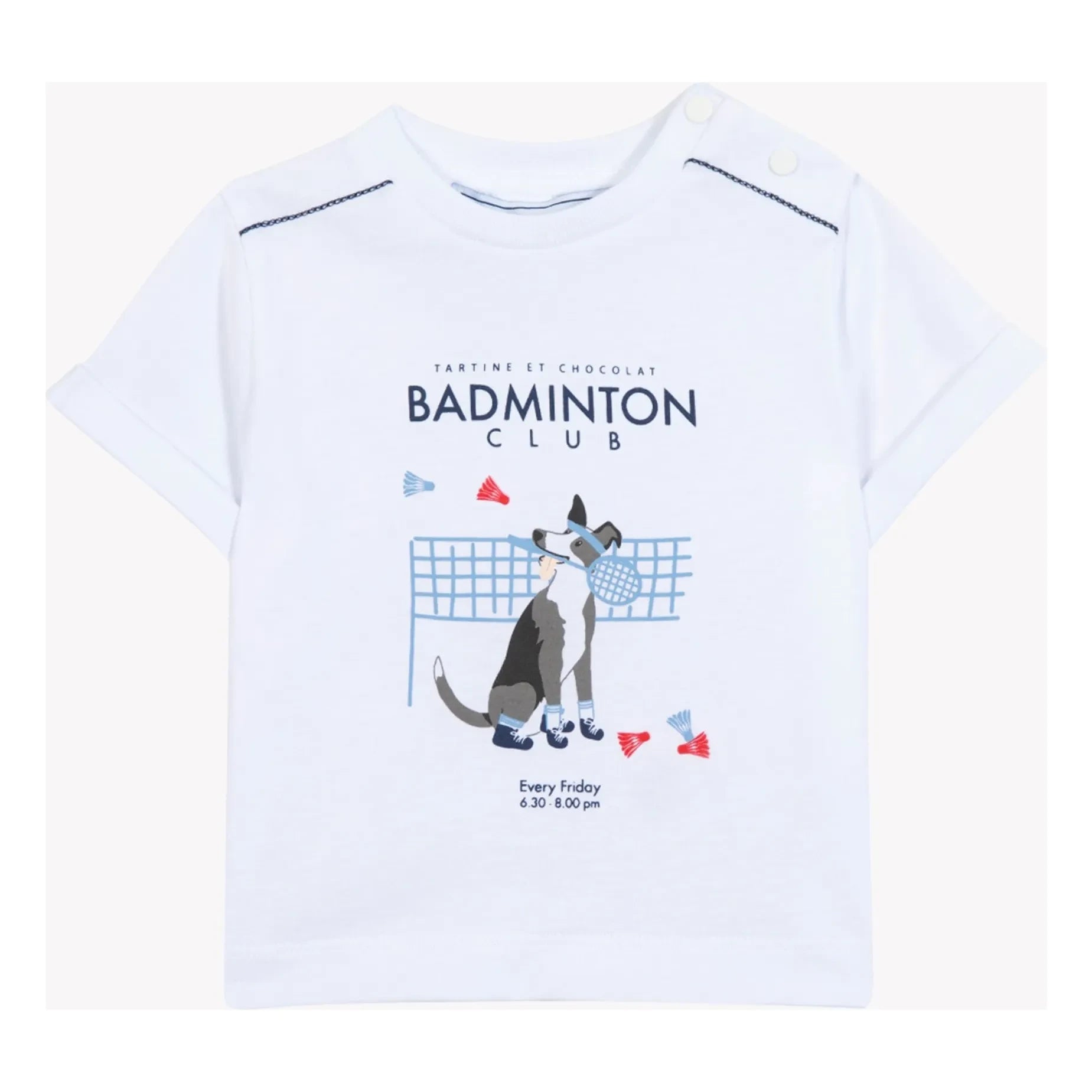 Tartine et Chocolat - Badminton Club Hund T-Shirt | Weiß