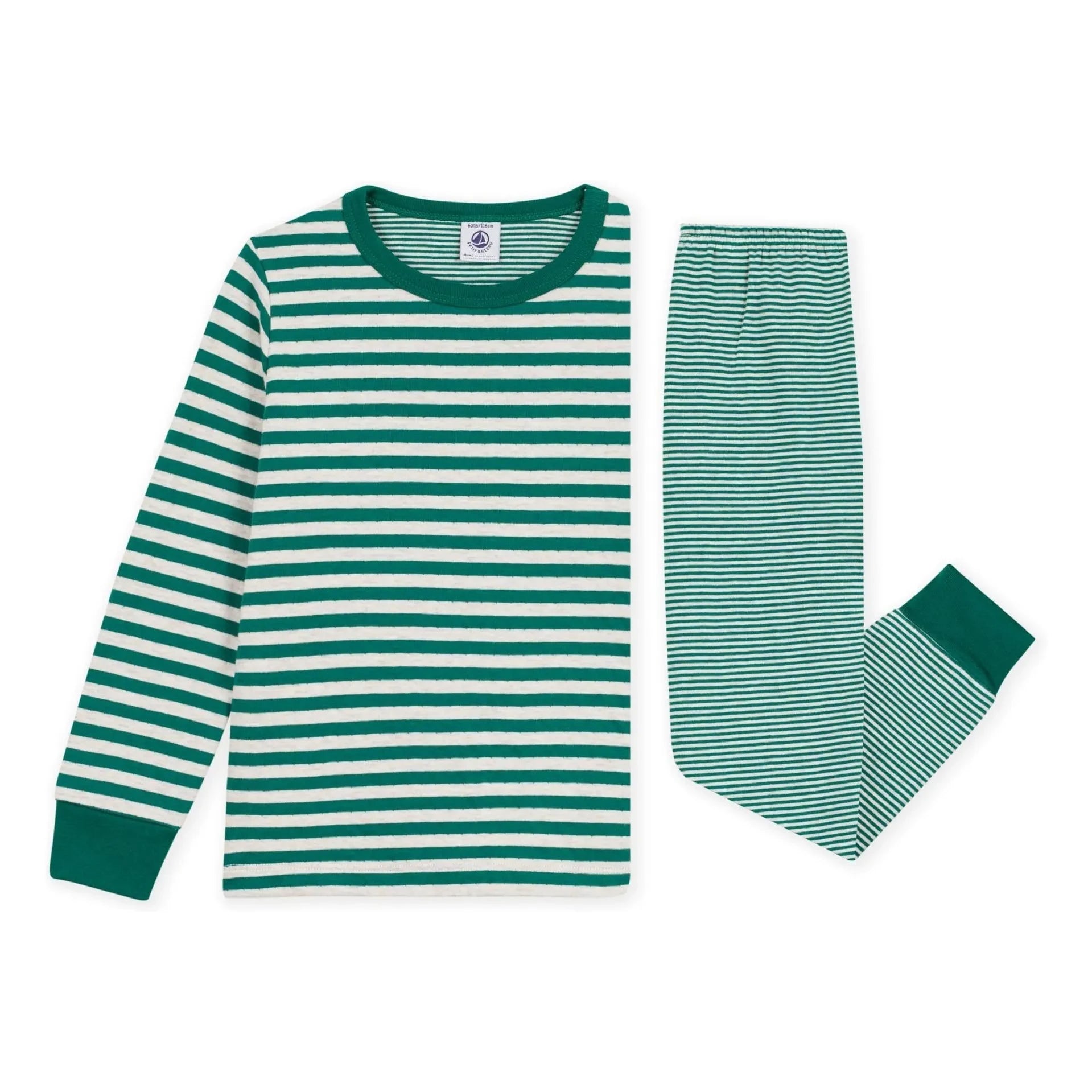 Petit Bateau - Çizgili organik pamuklu pijama | Yeşil