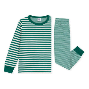 Petit Bateau - Çizgili organik pamuklu pijama | Yeşil