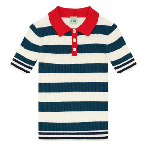 FUB - Gestreiftes Ripp-Polo-Shirt Feiner Bio-Baumwollstrick | Dunkelblau