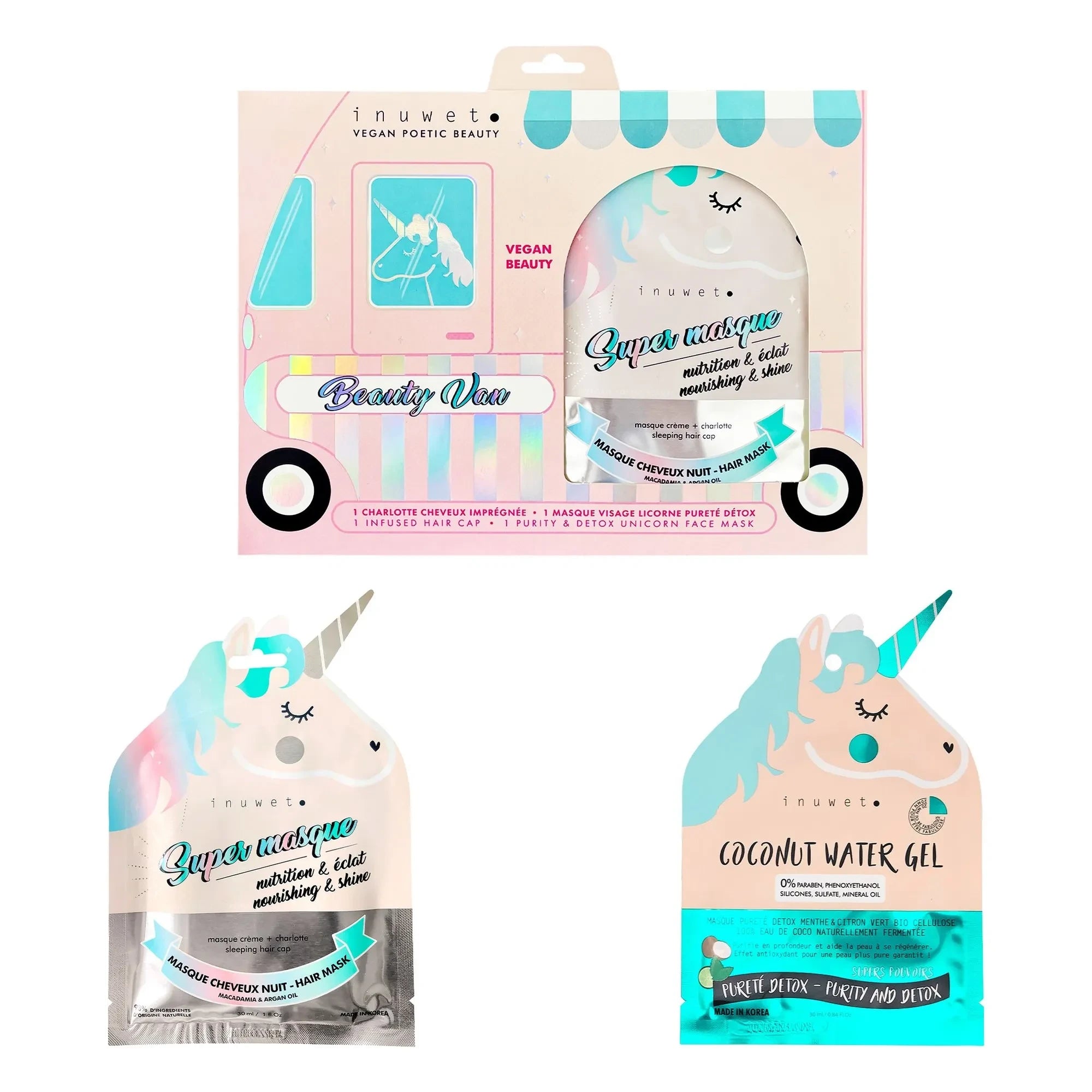 Inuwet - Beauty Van unicorn saç ve yüz maskesi seti