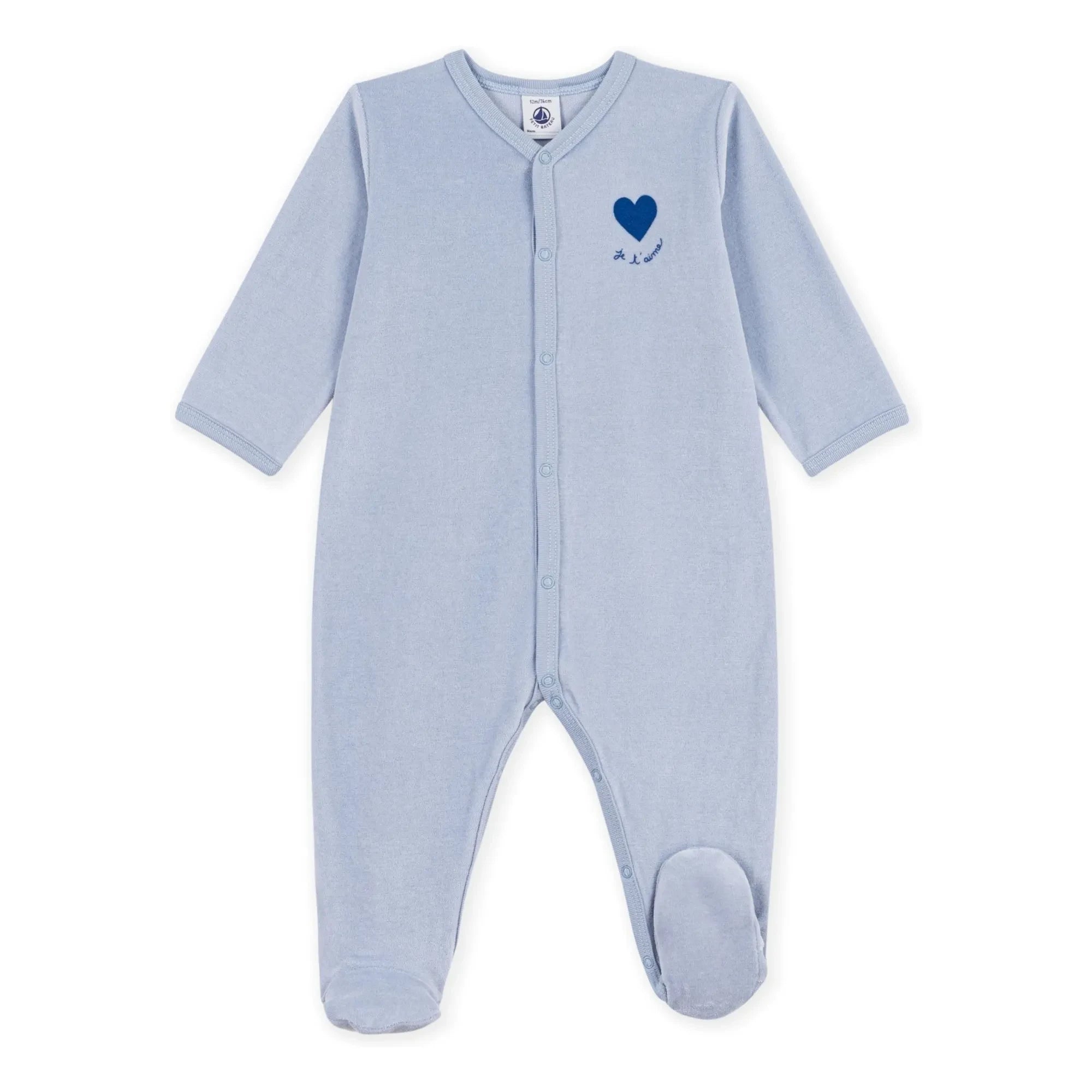 Petit Bateau - Sleep Well Pijama Kadife Kalp Organik Pamuk | Gri mavi