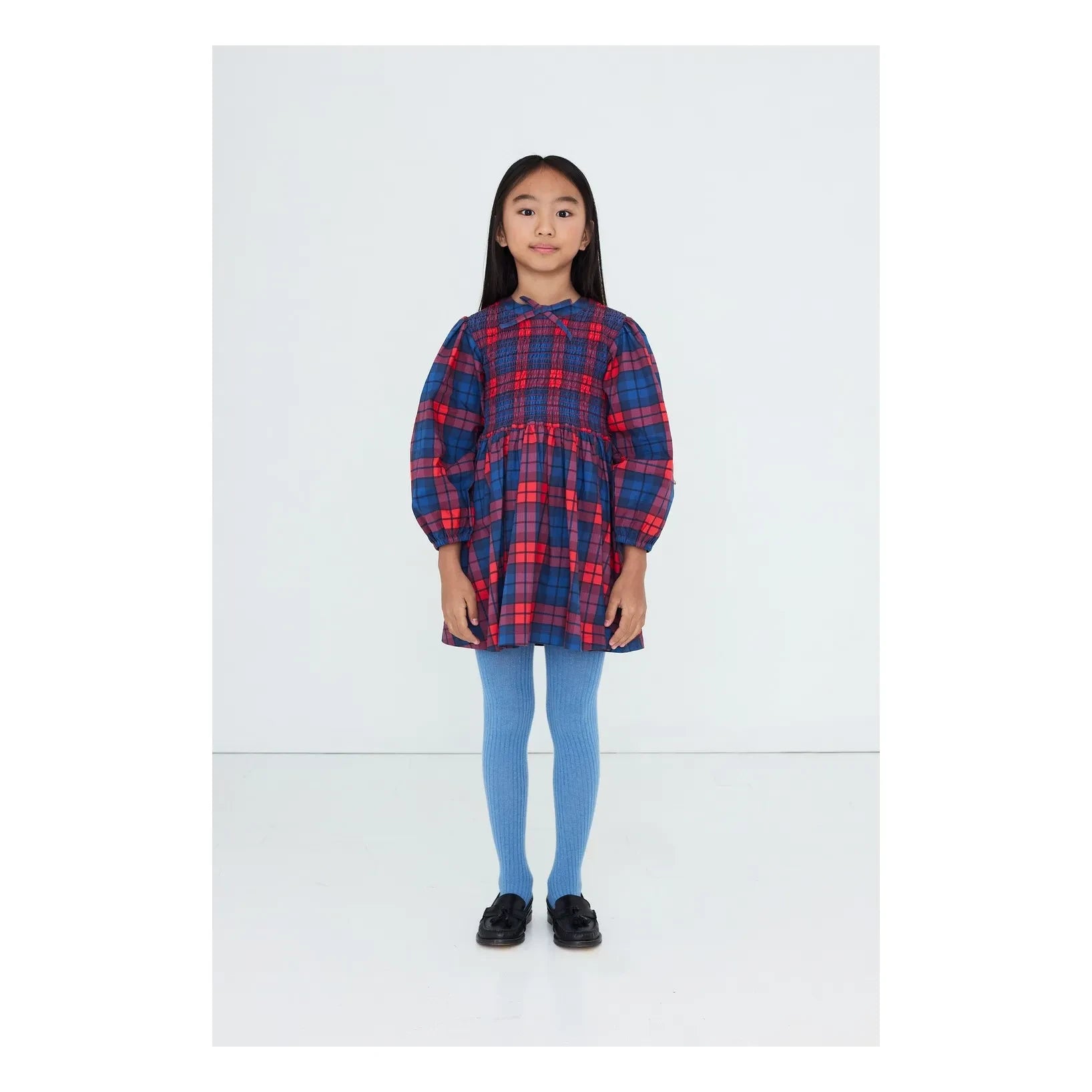 Tinycottons - Ekose Büzgülü Elbise | Mavi