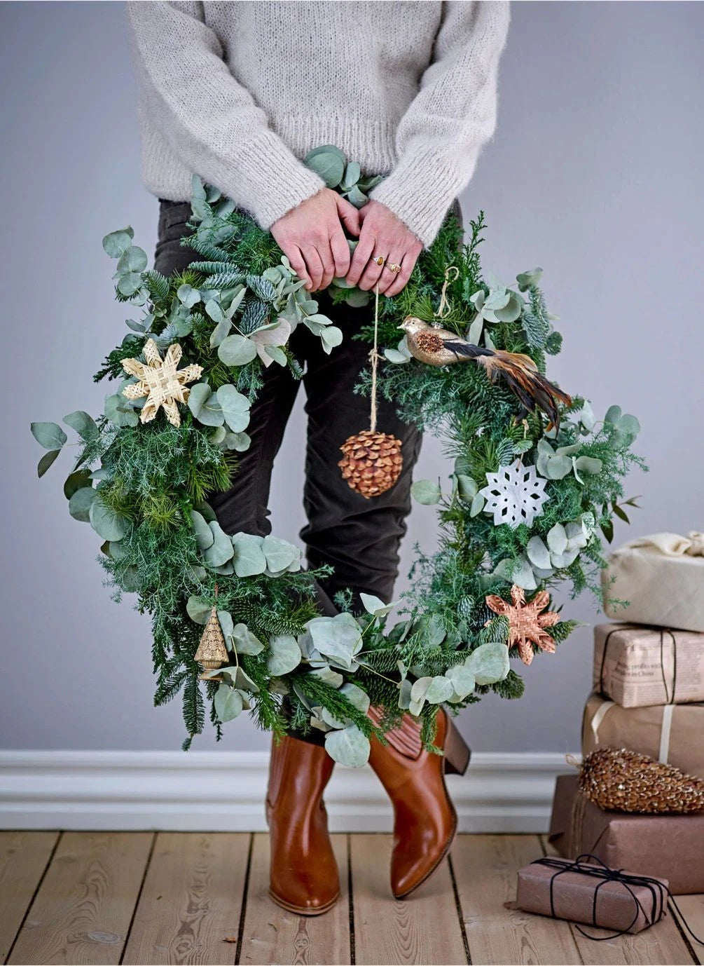 Bloomingville - Rattan Schneeflocke Weihnachtsdekoration - 3er Set