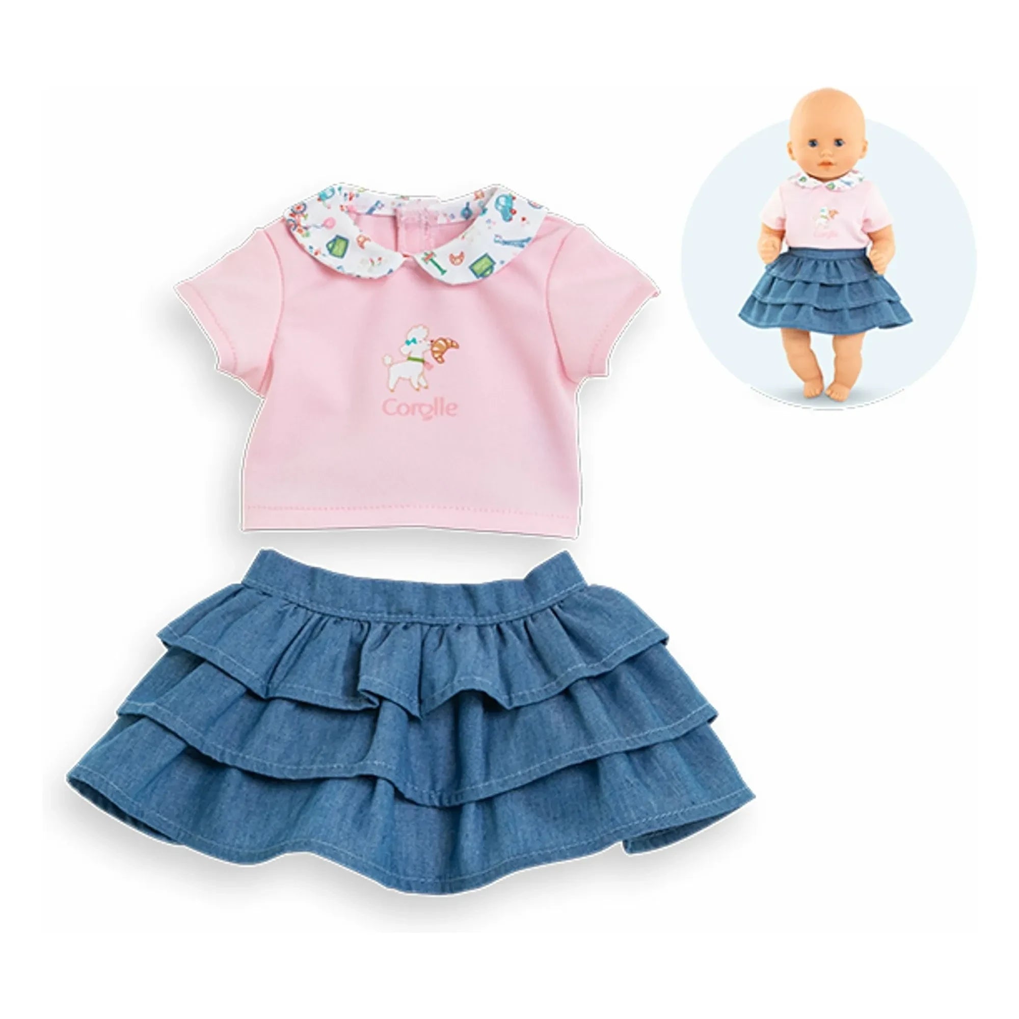 Corolle - T-Shirt und Rock für 30 cm Puppe Un week-end à Paris | Puderrosa
