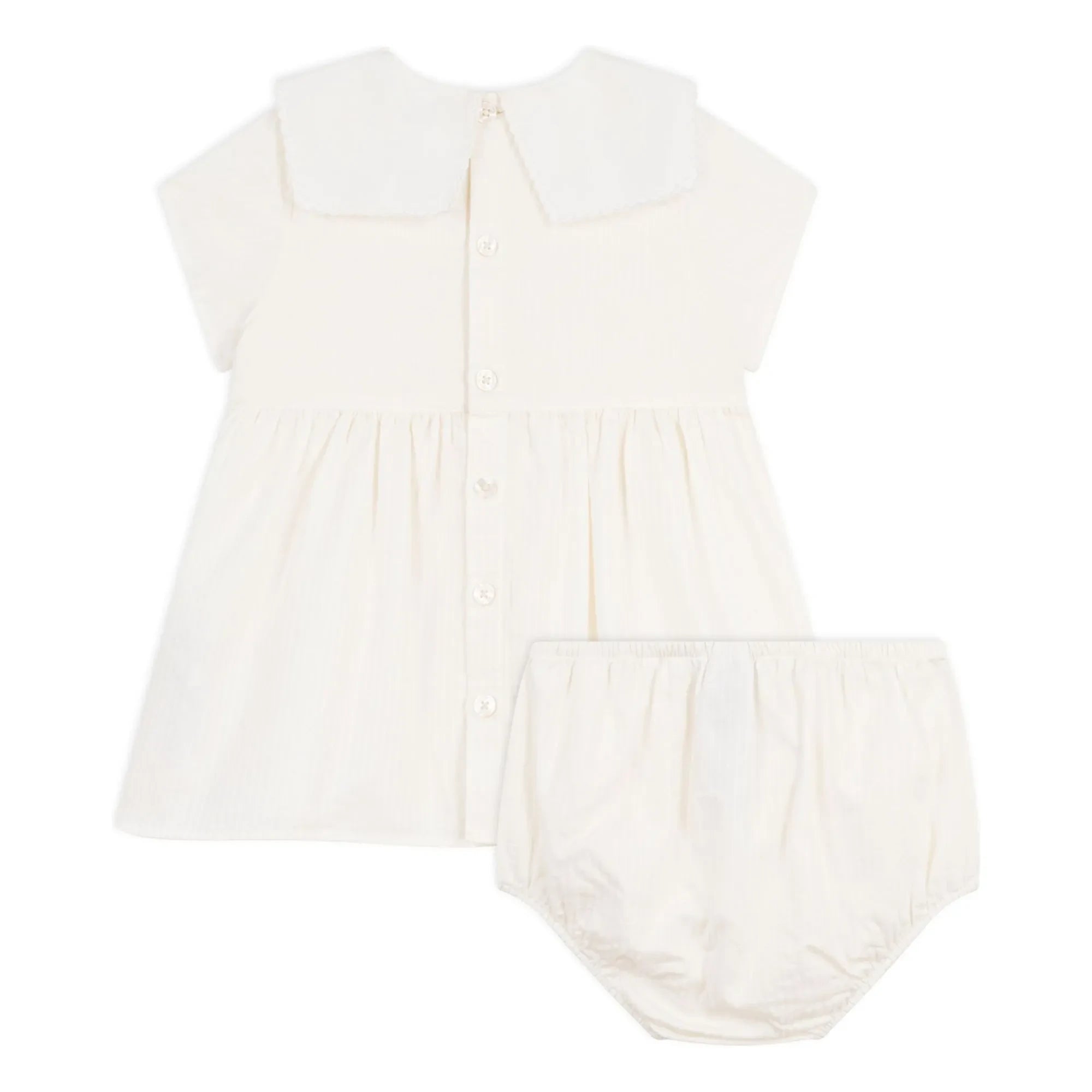 Petit Bateau – Matrosenkleid und Bloomer-Set aus Leinen und Bio-Baumwolle | Weiß