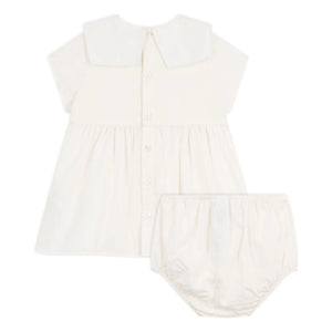 Petit Bateau – Matrosenkleid und Bloomer-Set aus Leinen und Bio-Baumwolle | Weiß