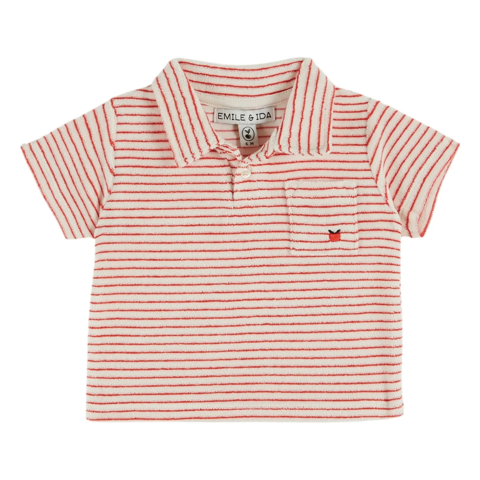 Emile et Ida - Gestreiftes Bio-Baumwoll-Polo-Shirt | Rot