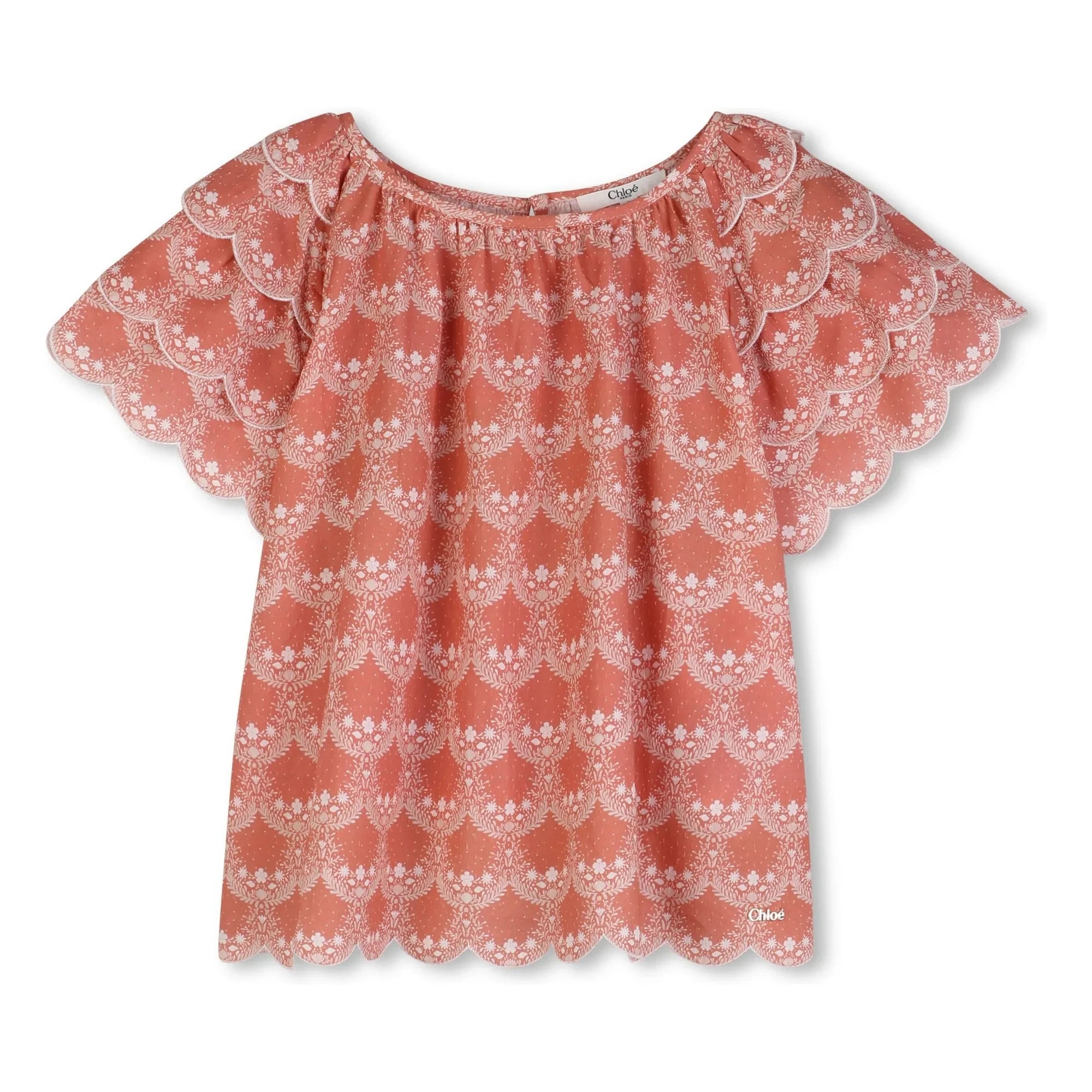 Chloé – Gerüschte Bluse aus Bio-Baumwolle | Pfirsich