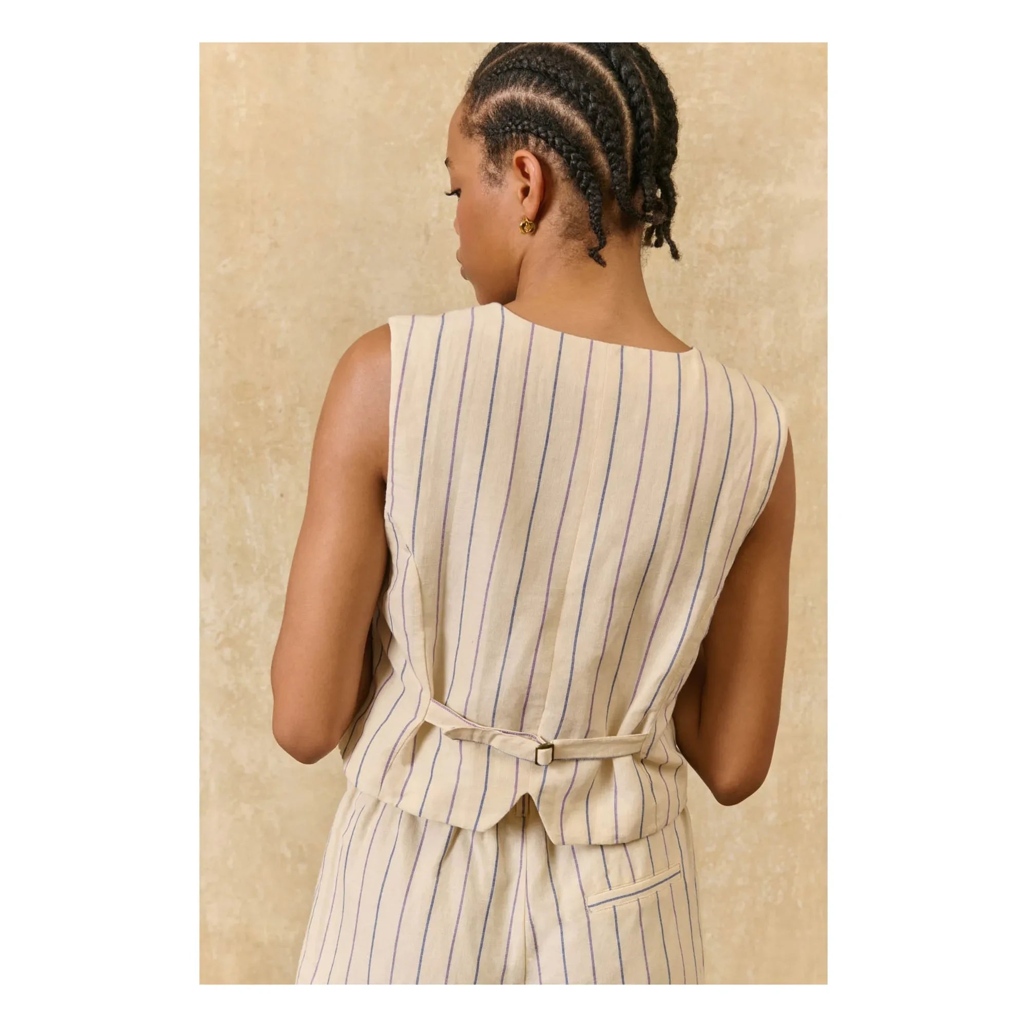Louise Misha - Franckie Gestreifte Leinen-Baumwoll-Weste | Creme