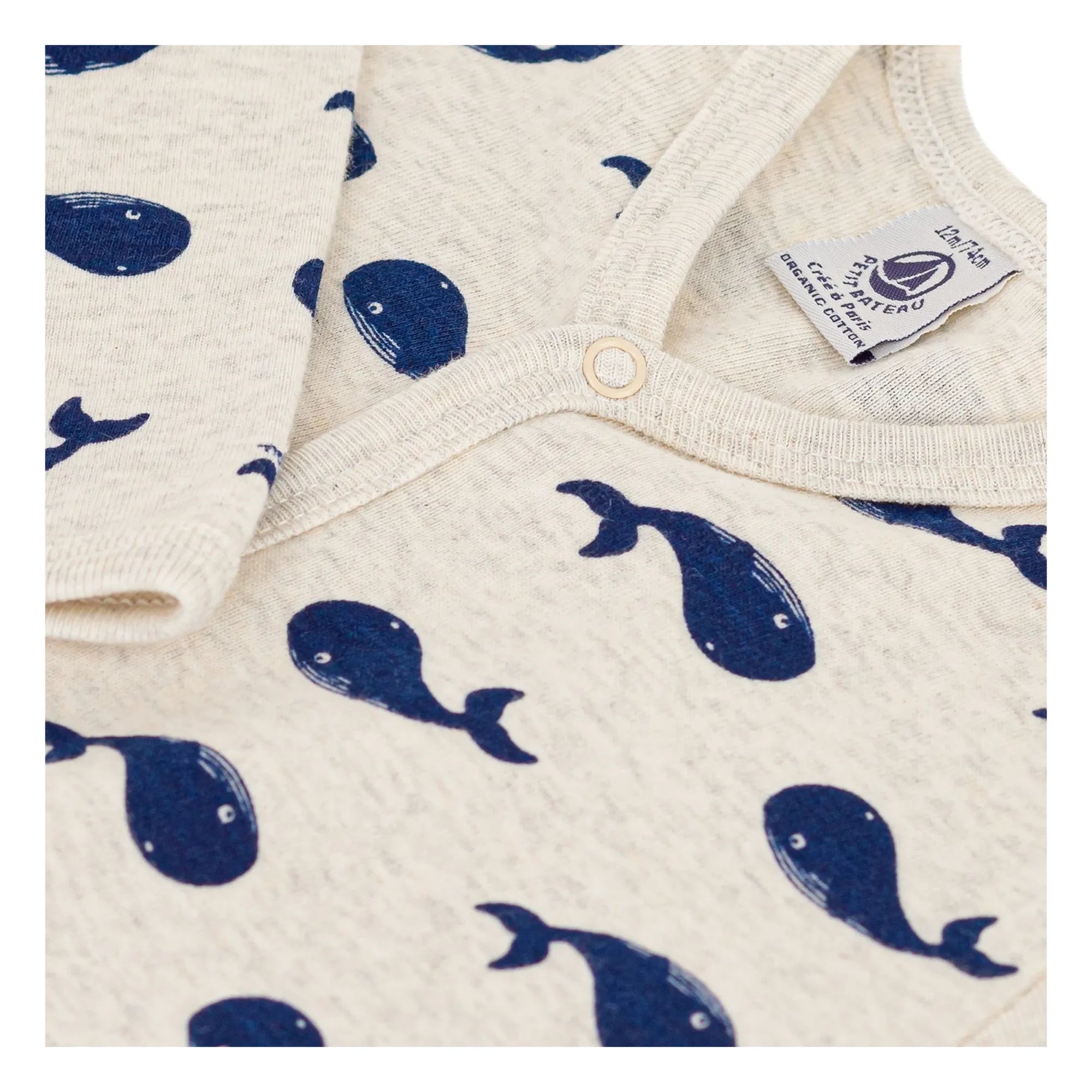 Petit Bateau - Wal-Schlafanzug ohne Fuß aus Bio-Baumwolle | Dunkelgrau-beige