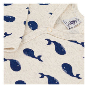 Petit Bateau - Wal-Schlafanzug ohne Fuß aus Bio-Baumwolle | Dunkelgrau-beige