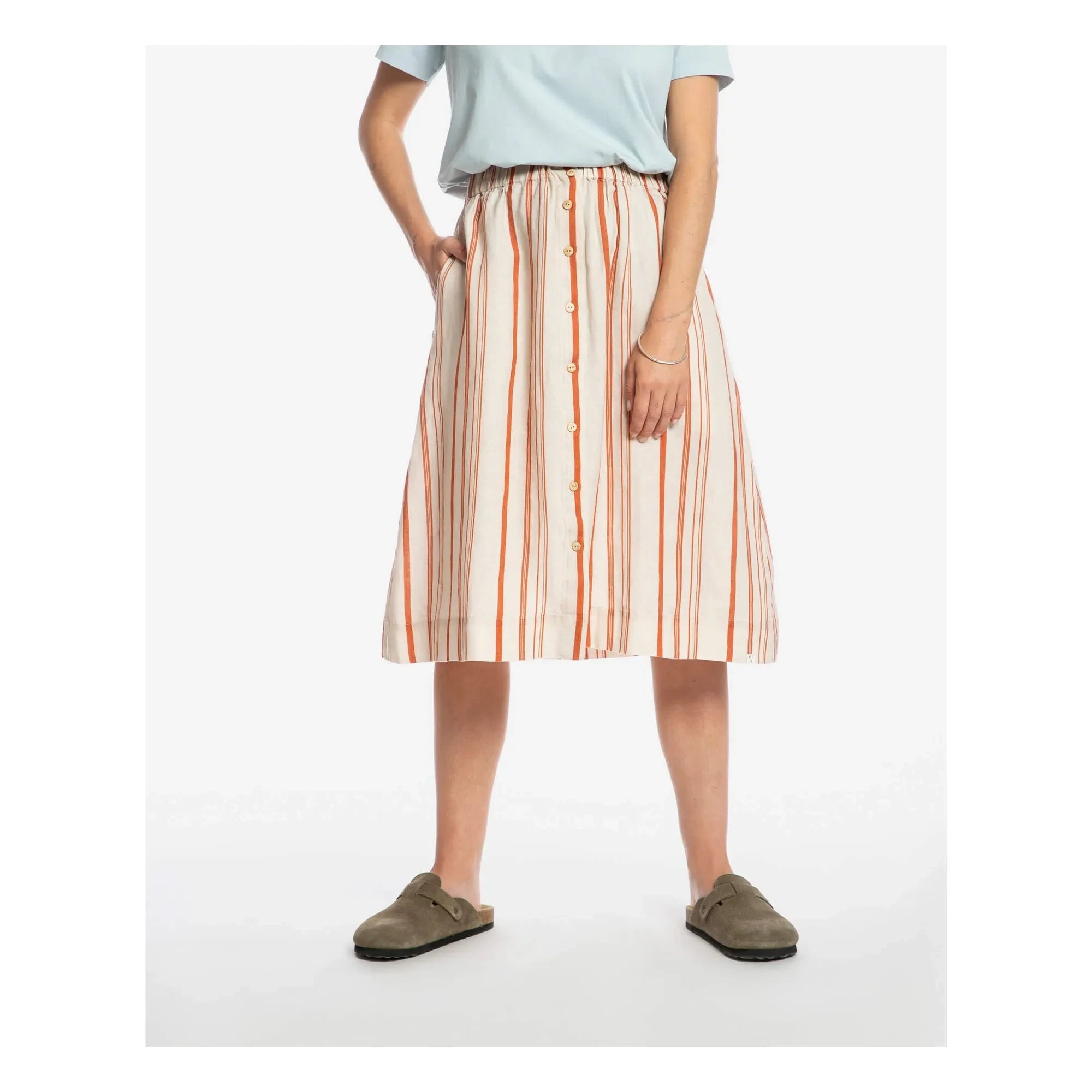Matona - Gestreifter Leinen-Midi-Rock | Off-White
