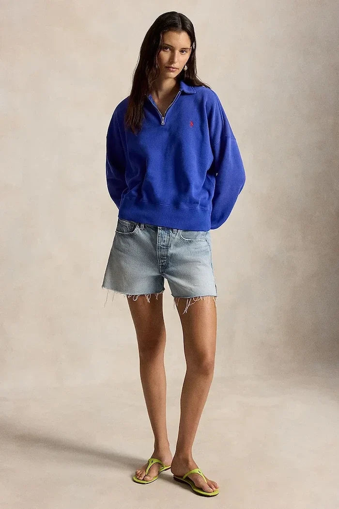 Polo Ralph Lauren Damen Baumwoll-Sweatshirt mit kurzem Reißverschluss