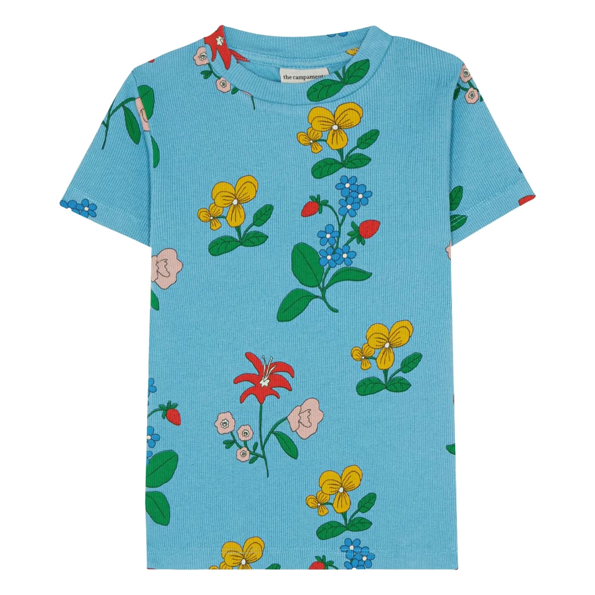The Campamento - Geripptes T-Shirt Blumen | Azurblau