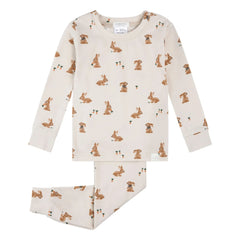 Petit Lem - Langarm-Pyjama Hasen Bio-Baumwolle und Modal | Beige