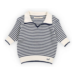 the new society - Gestreiftes Strick-Polo-Shirt | Dunkelblau