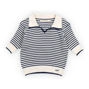 the new society - Gestreiftes Strick-Polo-Shirt | Dunkelblau