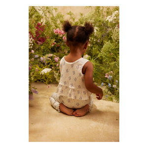 Louise Misha - Gerüschtes Crop-Top Myrtilla mit Blumenmuster und Kordelzug | Creme