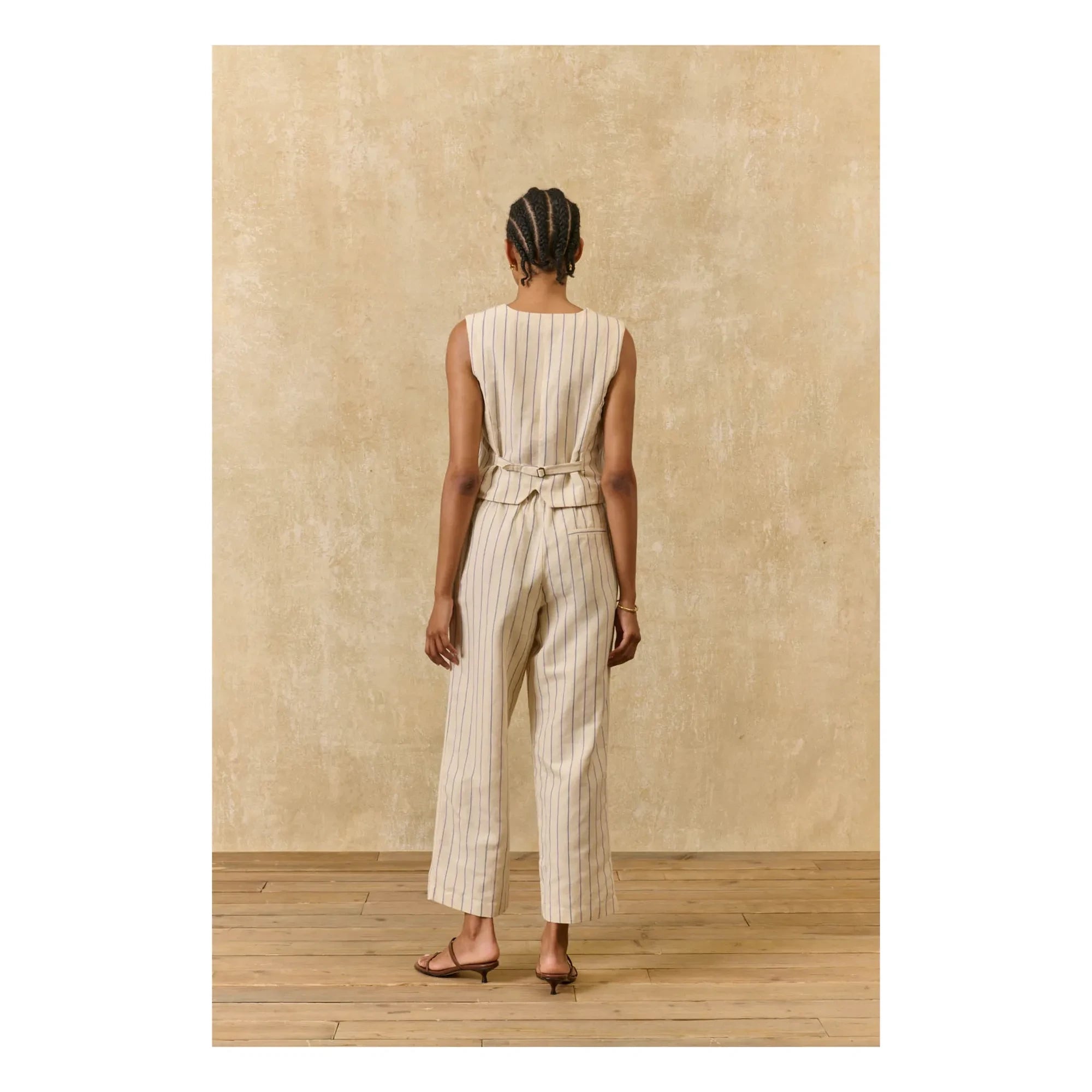 Louise Misha - Franckie Gestreifte Leinen-Baumwoll-Weste | Creme