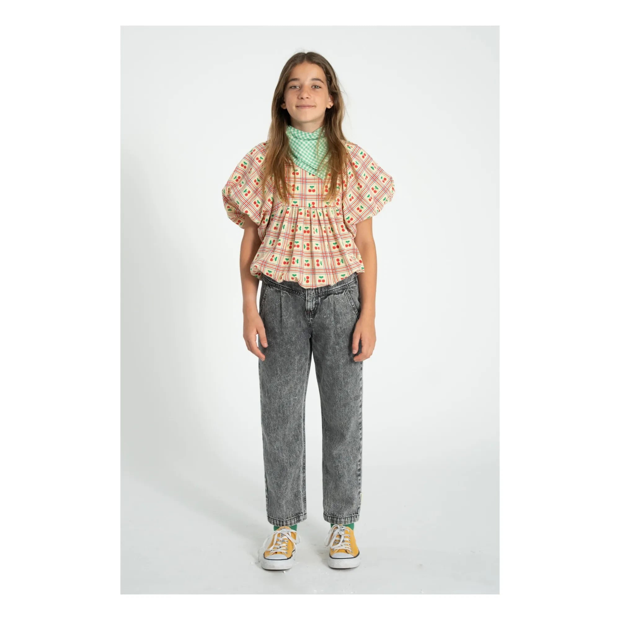 Piupiuchick - Gelb | Bluse mit Kirschmuster und Rüschen