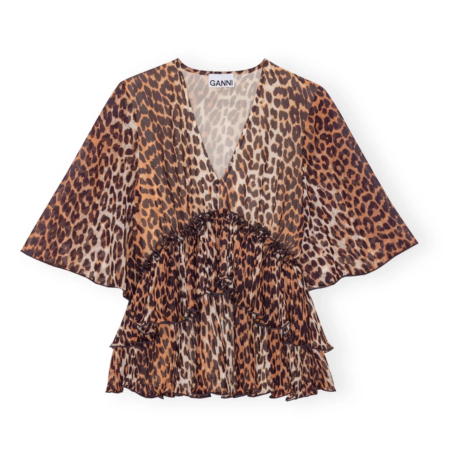 Ganni – Georgette-Bluse aus recycelten Fasern | Leo-Print