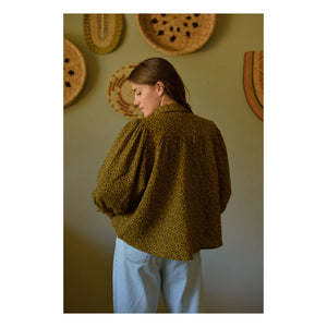 Marlot Paris - Appoline Mini Bluse mit doppelter Gaze aus Baumwolle mit Leopardenmuster - Damenkollektion | Braun