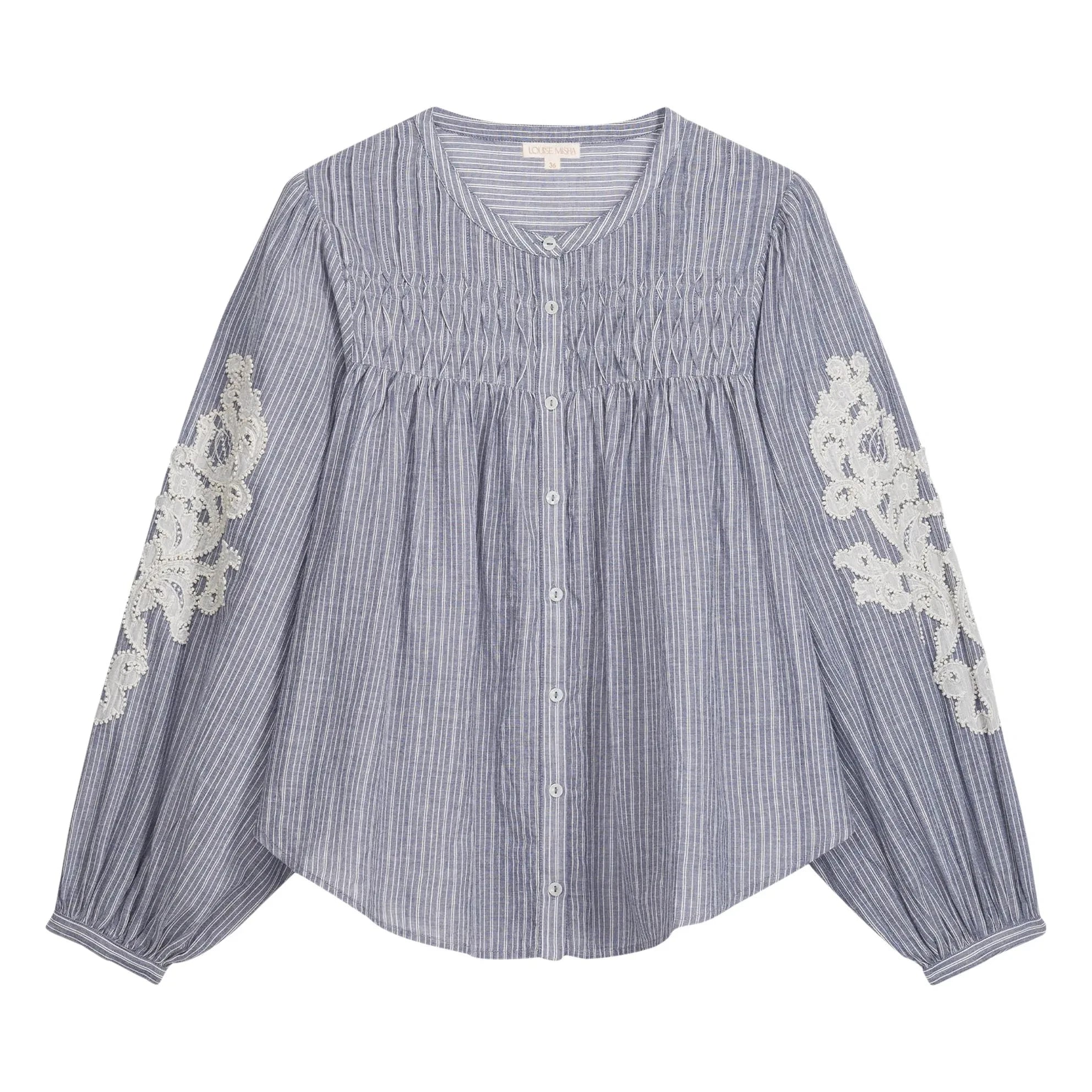 Louise Misha - Jally Gestreifte Bluse aus Bio-Baumwolle | Blau