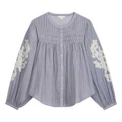 Louise Misha - Jally Gestreifte Bluse aus Bio-Baumwolle | Blau
