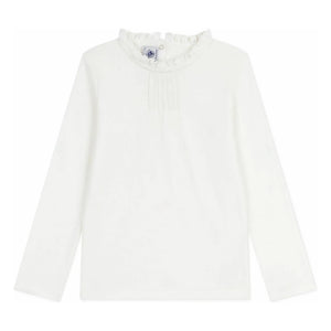 Petit Bateau - Glattes T-Shirt aus Bio-Baumwolle mit Rüschenkragen | Weiß