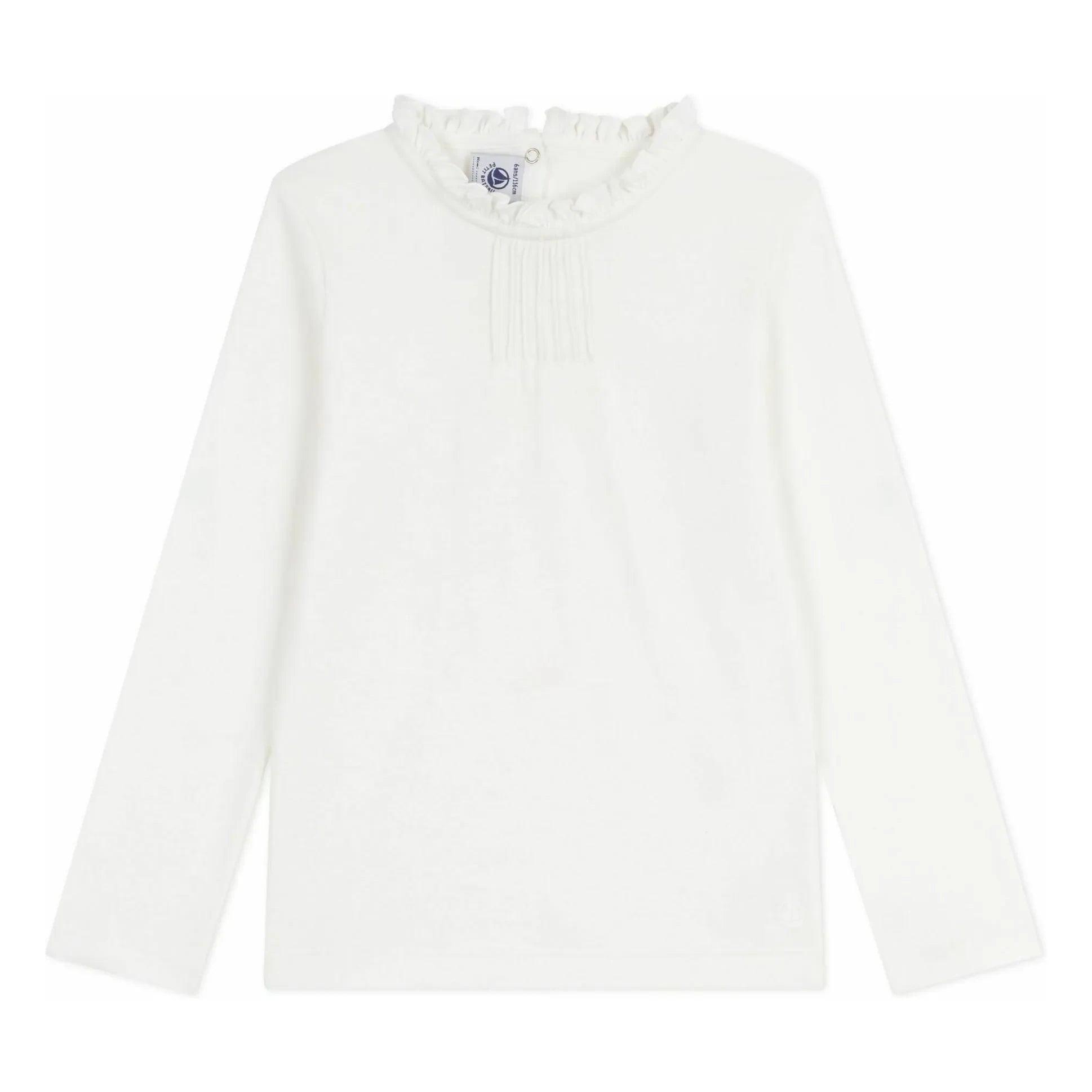 Petit Bateau - Glattes T-Shirt aus Bio-Baumwolle mit Rüschenkragen | Weiß