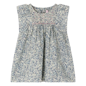 Bonpoint - Cadelili Fleurie Kleid aus Bio-Baumwolle mit Bündchen | Preußischblau