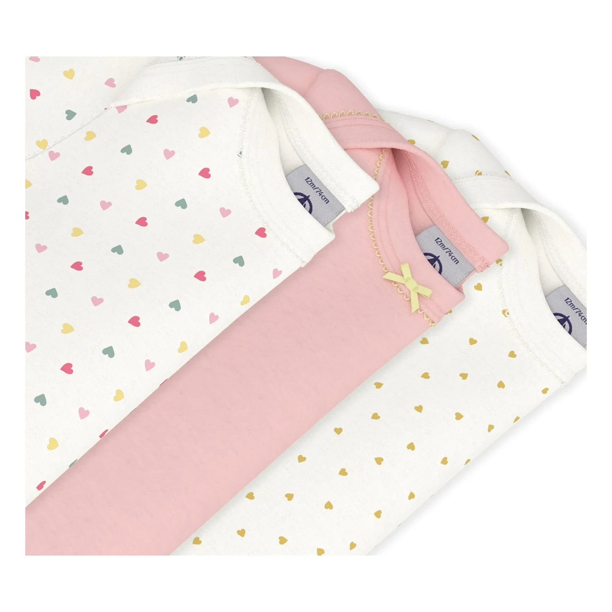 Petit Bateau - 3er-Pack Mini-Herz Bio-Baumwoll Bodys | Weiß