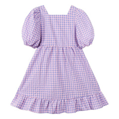 Mipounet - Olie Kariertes Kurzarmkleid mit Raffung | Lila