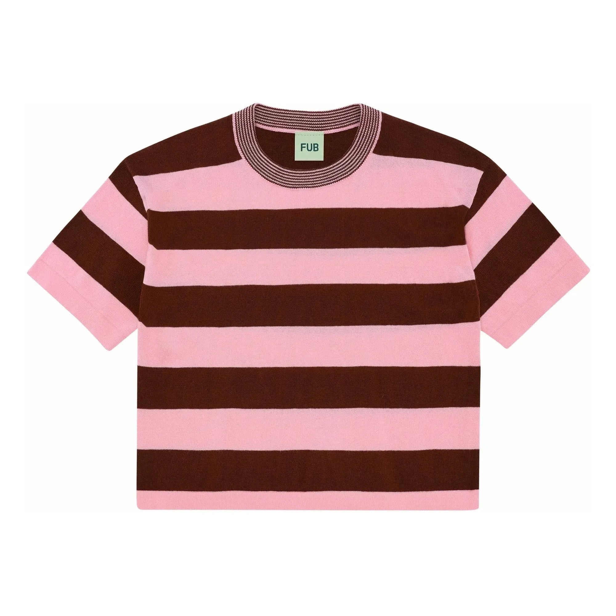 FUB - Weit geschnittenes gestreiftes T-Shirt Extra feine Strickware Bio-Baumwolle | Rosa
