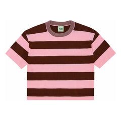 FUB - Weit geschnittenes gestreiftes T-Shirt Extra feine Strickware Bio-Baumwolle | Rosa