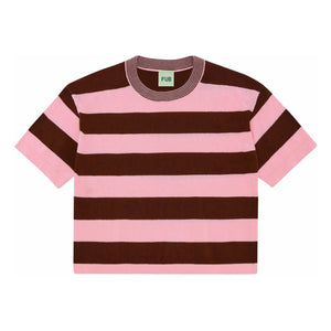 FUB - Weit geschnittenes gestreiftes T-Shirt Extra feine Strickware Bio-Baumwolle | Rosa