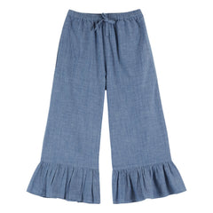 Emile et Ida - Blaue Chambray-Hose mit Rüschen