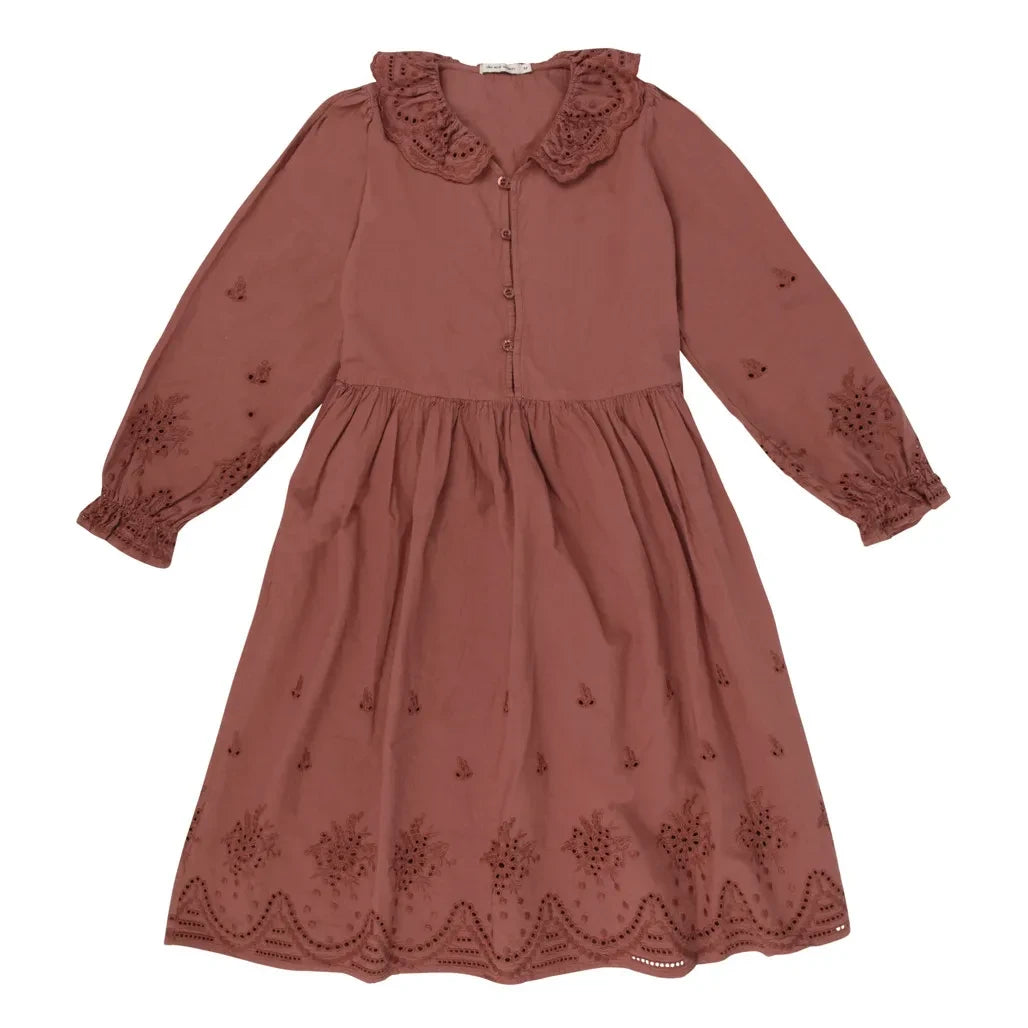 the new society - Beatrice Bio-Baumwoll-Kleid mit Stickerei | Weinrot