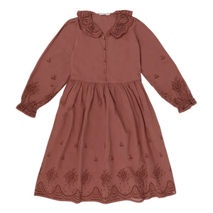 the new society - Beatrice Bio-Baumwoll-Kleid mit Stickerei | Weinrot