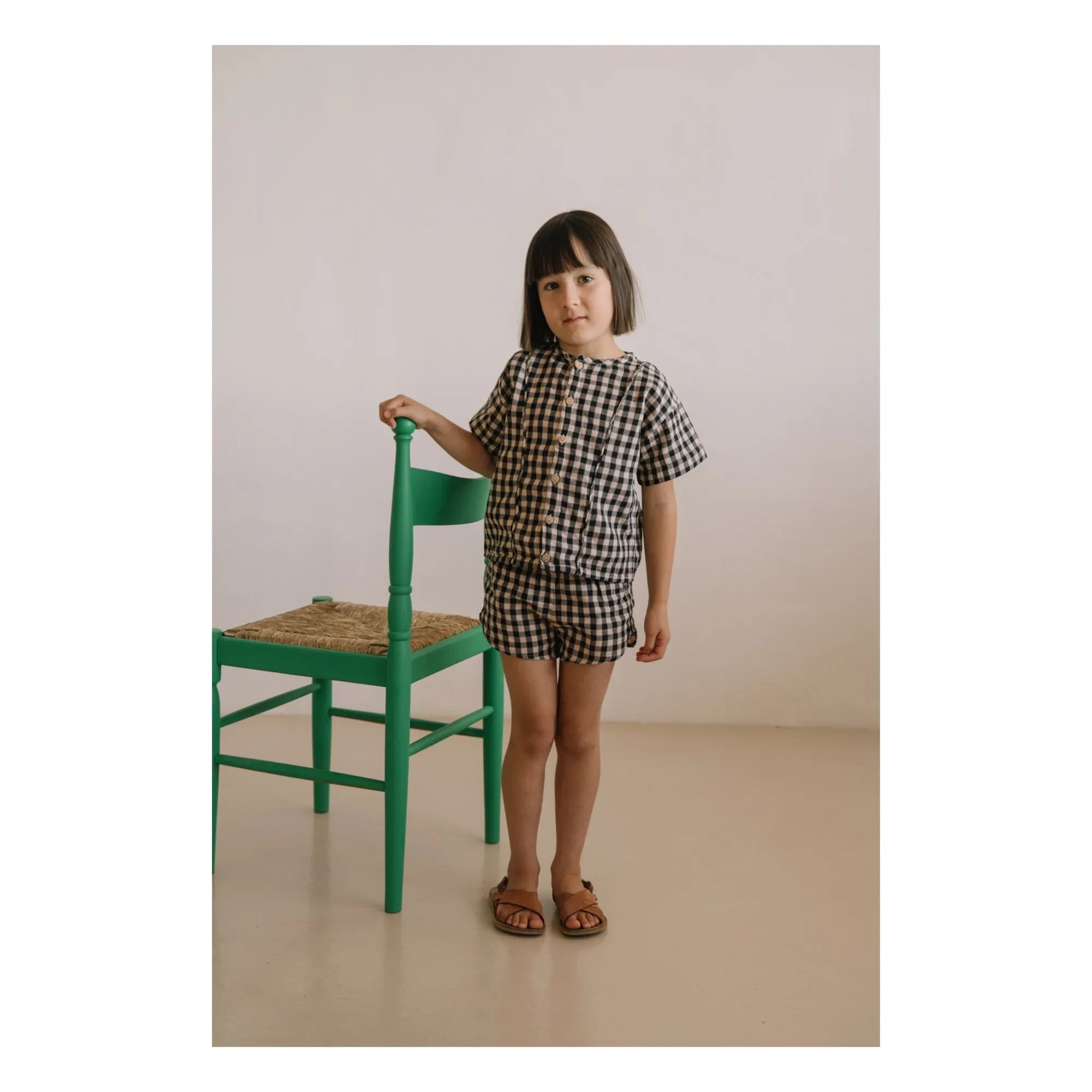 Studio Bohème - Georgette Gingham Organik Pamuklu Gazlı Şort | Siyah