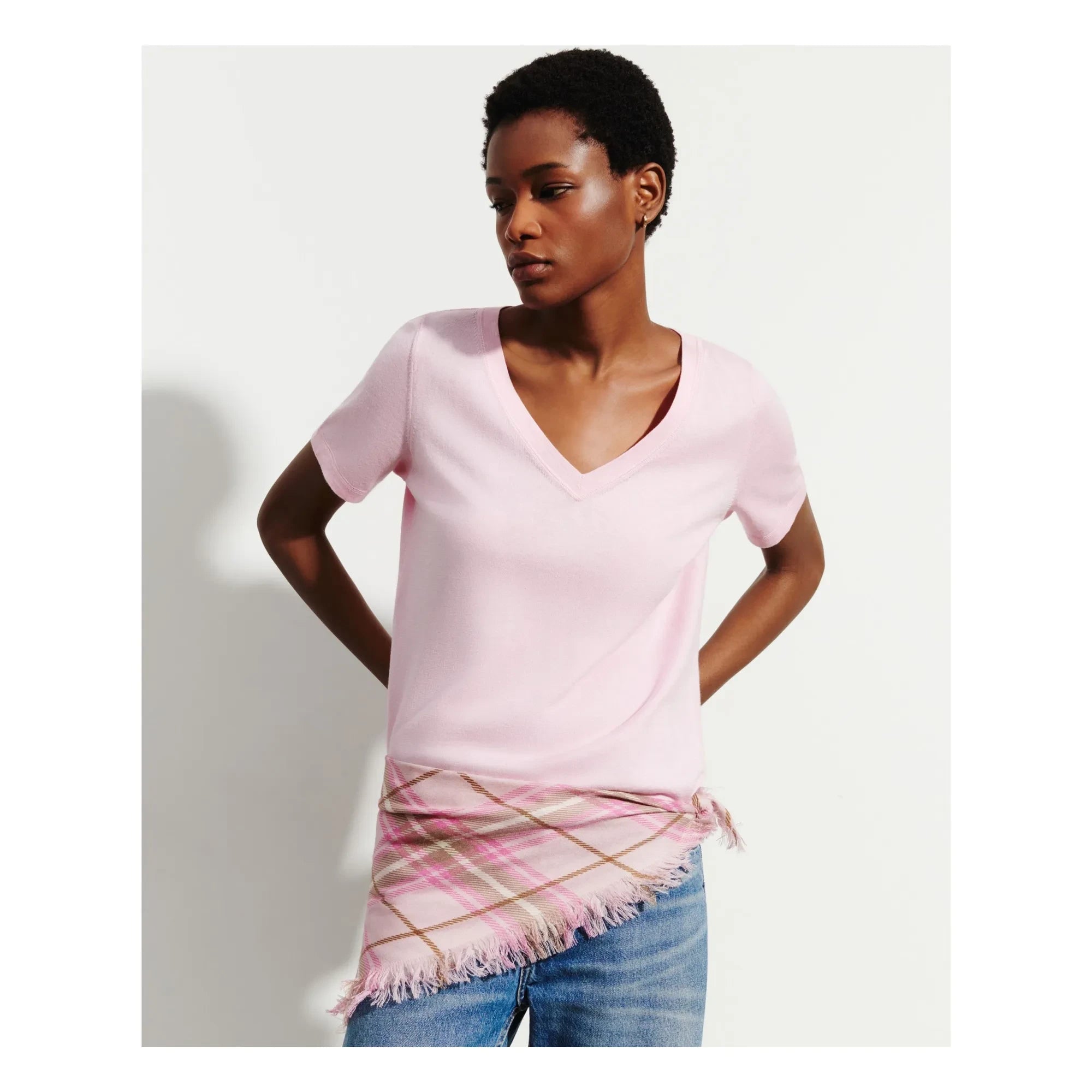 Bompard - Mini Karo Tartan Kaschmir Schal | Cherry Wood