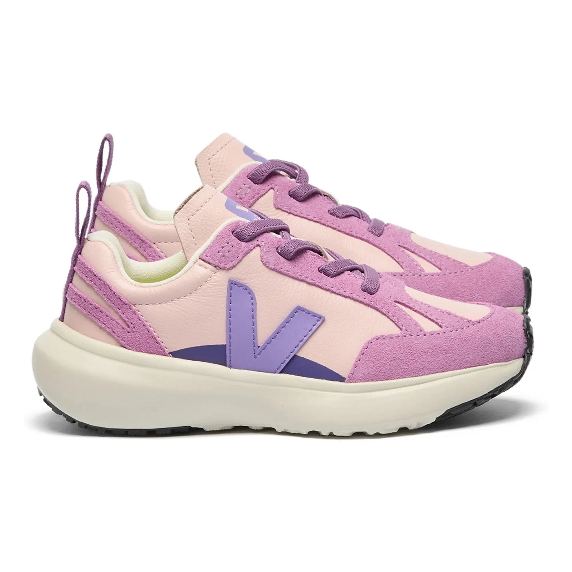 Veja - Sportschuhe mit Gummizug und Spitze, kleiner Kanarienvogel aus hellem Leder O.T. | Rosa