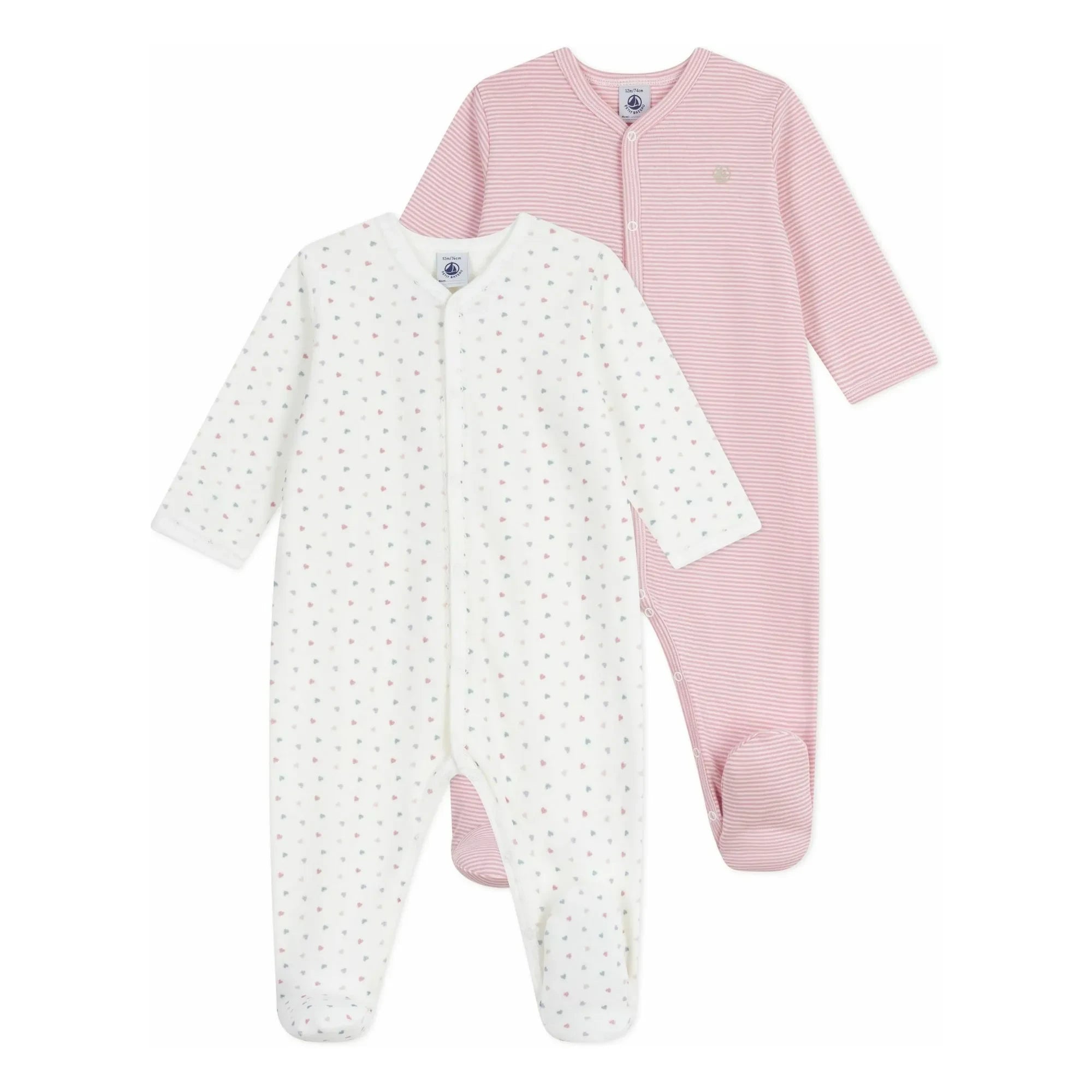 Petit Bateau - Schlafanzug-Set mit Herzmuster aus Bio-Baumwolle, 2er-Pack | Weiß