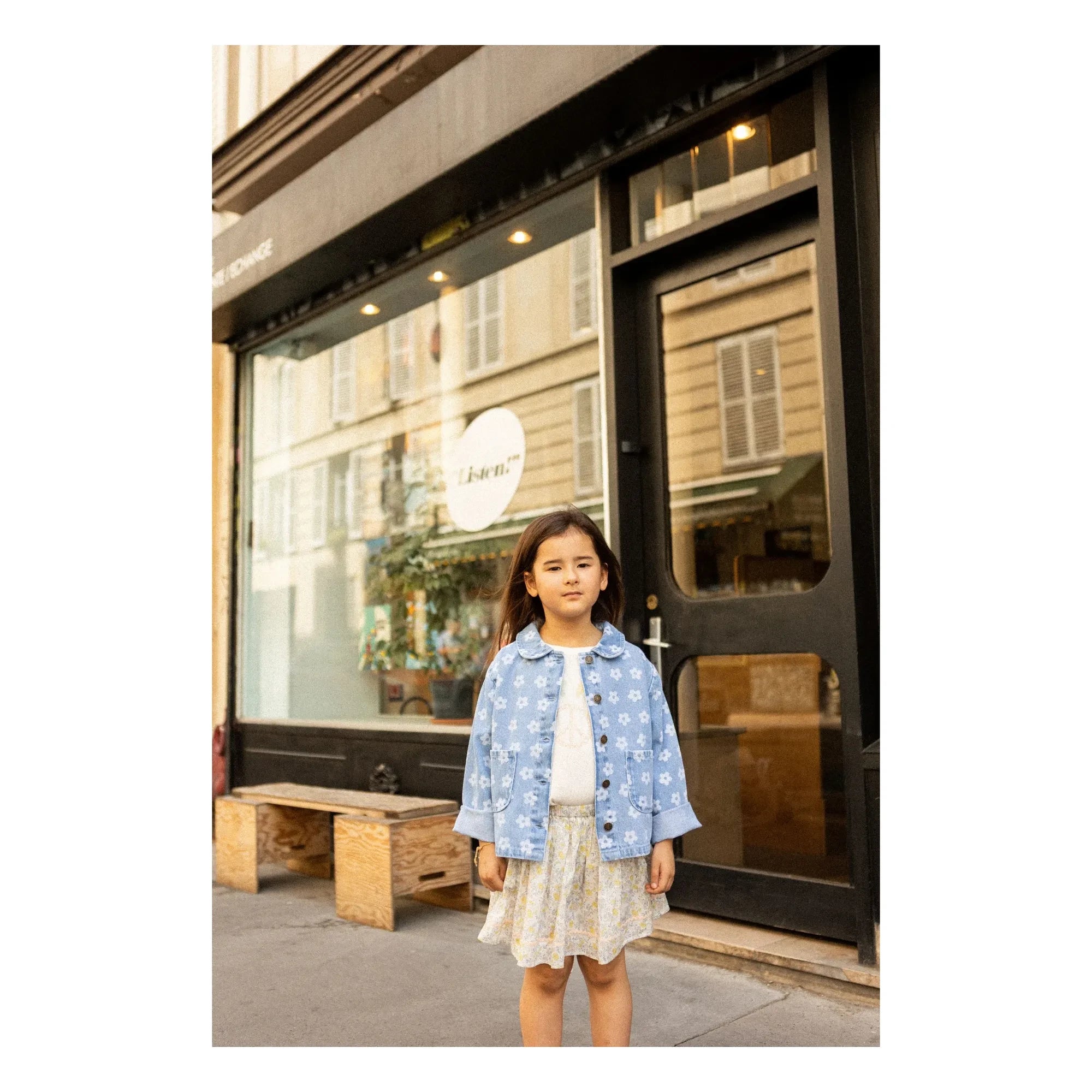 Louis Louise - Geblümte Braune Jeansjacke | Hellblau