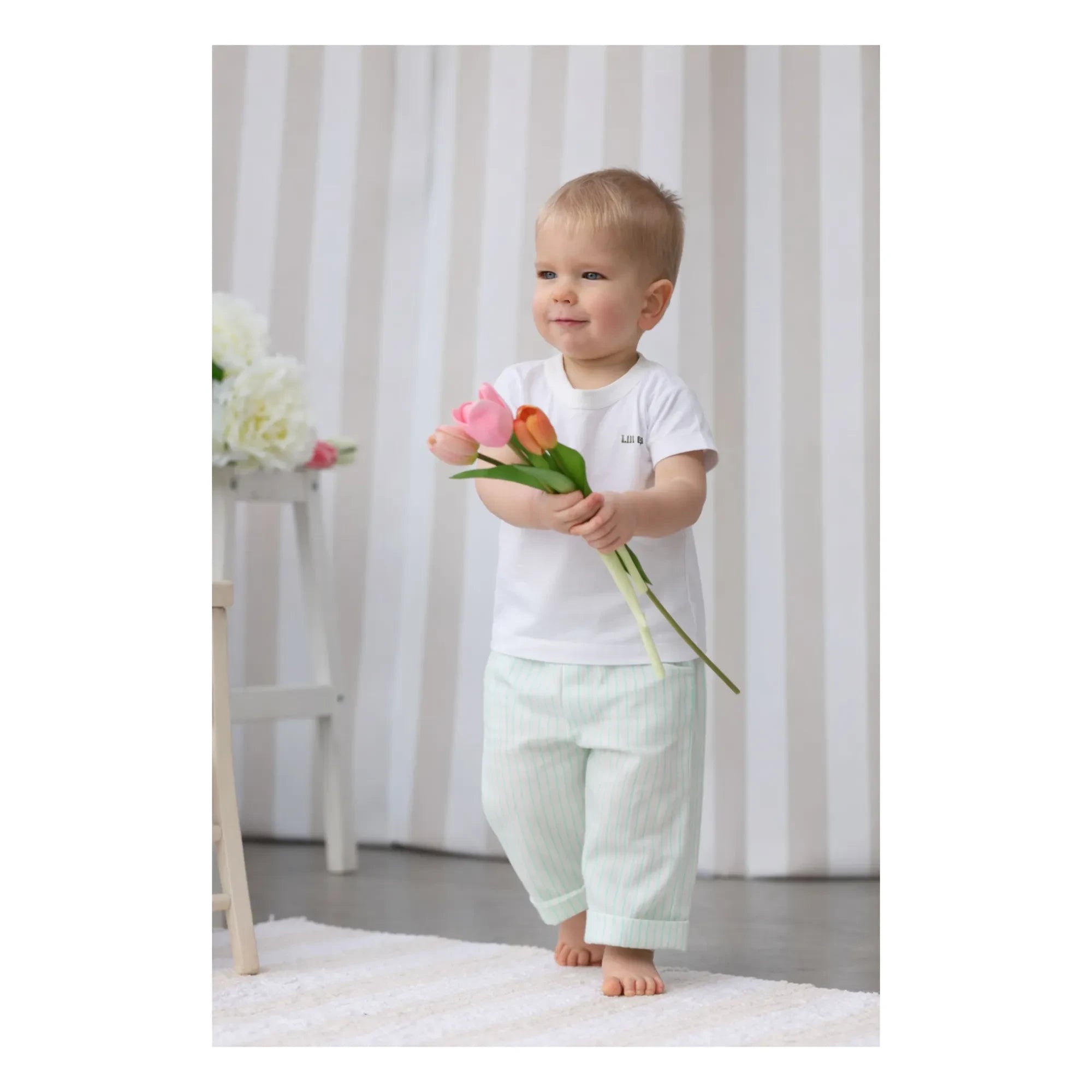 Lililotte - Paul Gestreifte Gabardine Bio-Baumwollhose | Mintgrün
