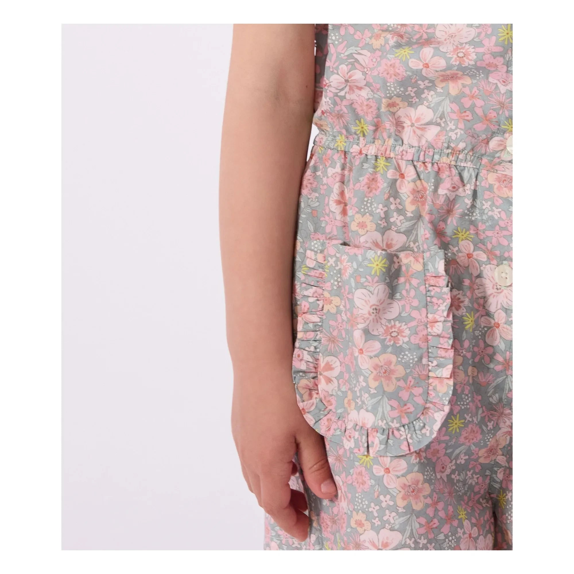 Petit Bateau - Bio-Baumwoll-Poplin-Blumenstrampler | Grau-Blau
