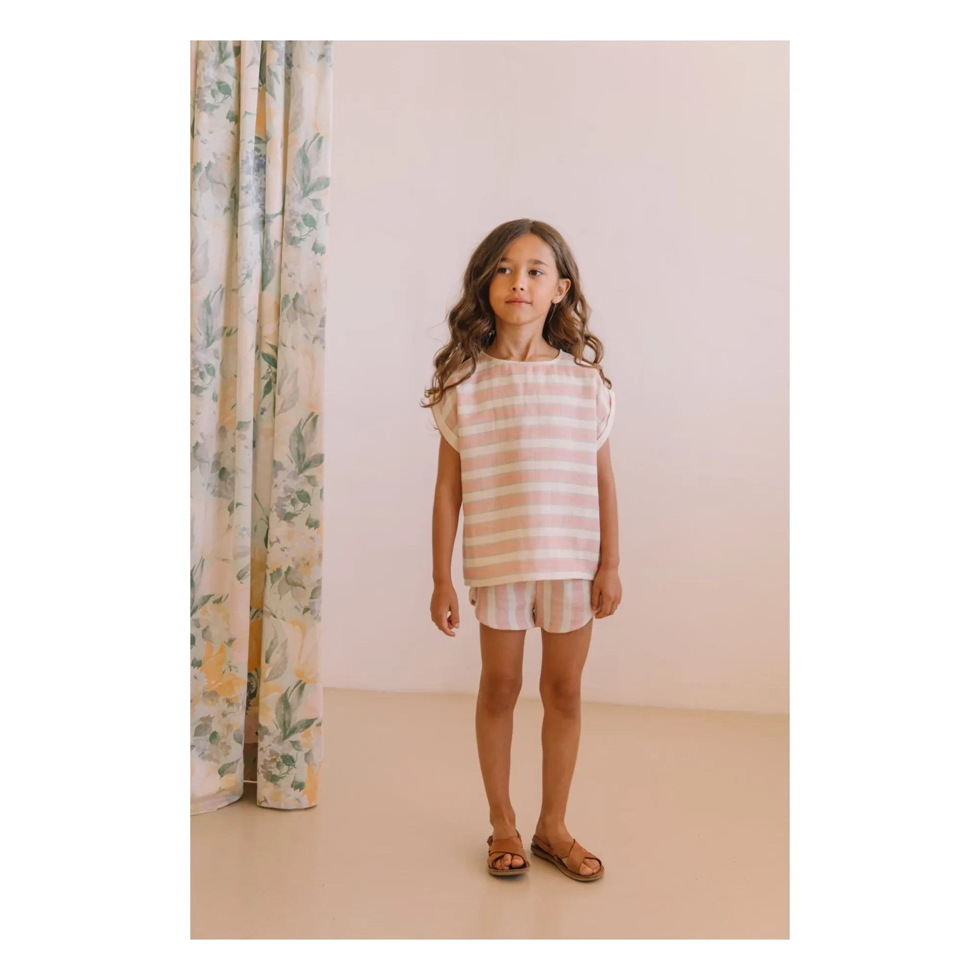 Studio Bohème - Gestreifte Georgette-Shorts aus Bio-Baumwoll-Musselin | Rosa