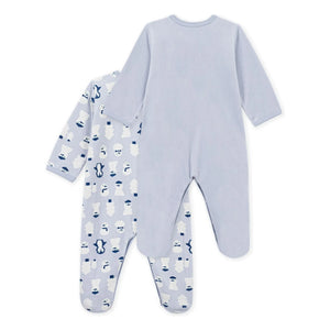 Petit Bateau - Kar Tanrılı Kadife Organik Pamuklu 2'li Pijama Seti | Mavi
