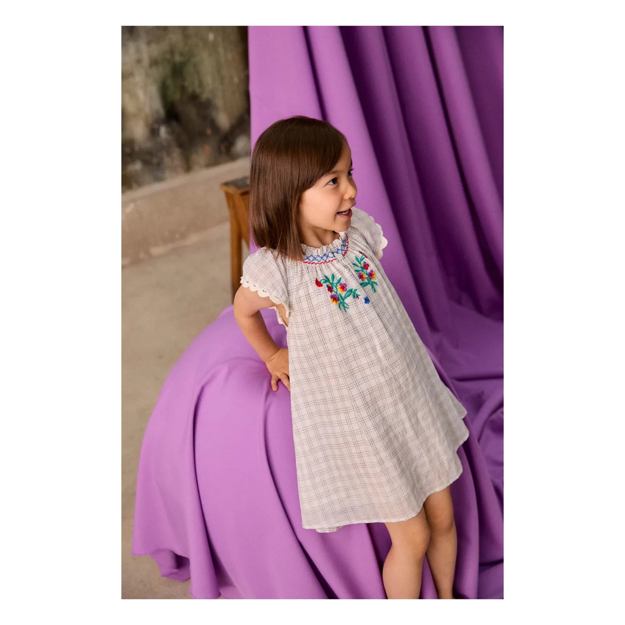 Louise Misha - Besticktes Kleid Edith Carreaux Bio-Baumwolle | Creme